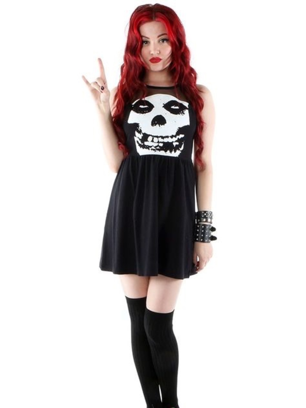 Hot Topic Misfits Skull Mesh Yoke Skater Dress Black Size Medium